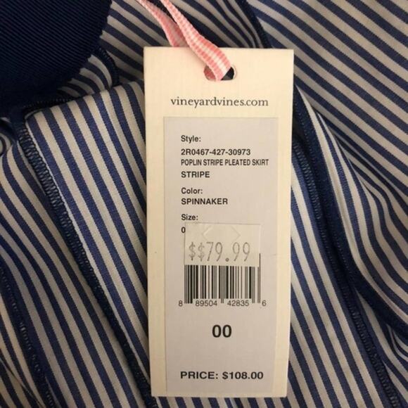 NWT Vineyard Vines Mini Skirt Womens 00 Blue Poplin Stripe Knife Pleated Preppy - Picture 4 of 5